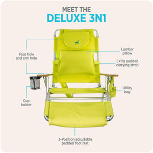 Ostrich The Deluxe 3N1 Lightweight Outdoor Beach Lounge Chair w/ Footrest, Lime