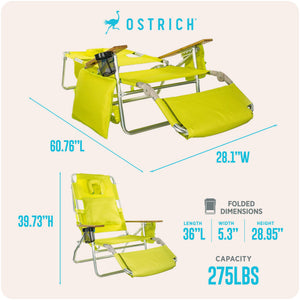 Ostrich The Deluxe 3N1 Lightweight Outdoor Beach Lounge Chair w/ Footrest, Lime