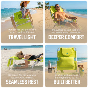 Ostrich The Deluxe 3N1 Lightweight Outdoor Beach Lounge Chair w/ Footrest, Lime