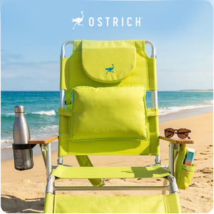 Ostrich The Deluxe 3N1 Lightweight Outdoor Beach Lounge Chair w/ Footrest, Lime
