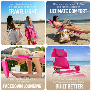 Ostrich The Deluxe 3N1 Lightweight Outdoor Beach Lounge Chair w/ Footrest, Pink