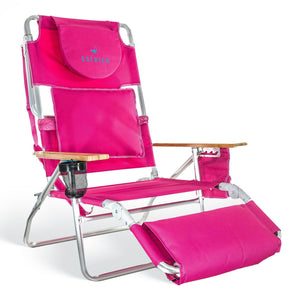 Ostrich The Deluxe 3N1 Lightweight Outdoor Beach Lounge Chair w/ Footrest, Pink