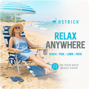 Ostrich Deluxe Padded 3-N-1 Outdoor Lounge Reclining Beach Chair, Blue (2 Pack)