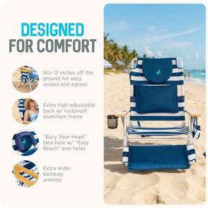 Ostrich Deluxe Padded 3-N-1 Outdoor Lounge Reclining Beach Chair, Blue (2 Pack)