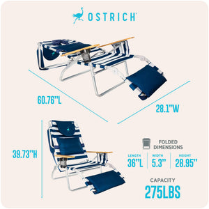 Ostrich Deluxe Padded 3-N-1 Outdoor Lounge Reclining Beach Chair, Blue (2 Pack)
