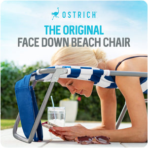 Ostrich The Deluxe 3N1 Lightweight Beach Lounge Chair w/ Footrest, Blue Stripe