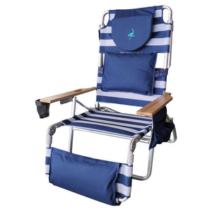 Ostrich The Deluxe 3N1 Lightweight Beach Lounge Chair w/ Footrest, Blue Stripe