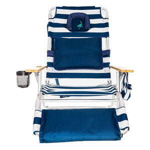 Ostrich The Deluxe 3N1 Lightweight Beach Lounge Chair w/ Footrest, Blue Stripe