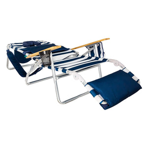 Ostrich The Deluxe 3N1 Lightweight Beach Lounge Chair w/ Footrest, Blue Stripe