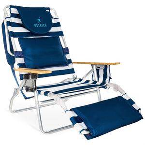Ostrich Deluxe 3N1 Outdoor Lawn Beach Lounge Chair with Footrest, Blue Stripe