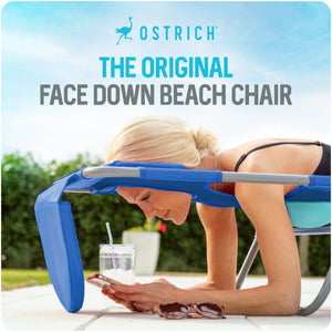 Ostrich The Ladies Comfort Lounger Foldable Beach Pool Tanning Chair, Ocean Blue
