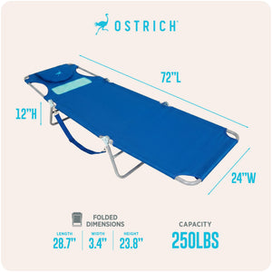 Ostrich The Ladies Comfort Lounger Foldable Beach Pool Tanning Chair, Ocean Blue