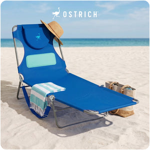 Ostrich The Ladies Comfort Lounger Foldable Beach Pool Tanning Chair, Ocean Blue