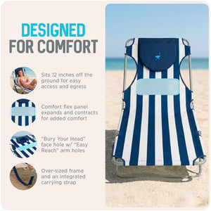 Ostrich The Ladies Comfort Lounger, Foldable Beach Pool Tanning Chair, Stripe