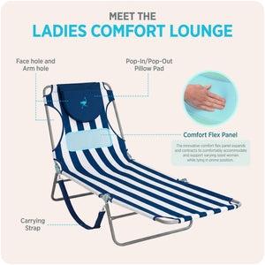 Ostrich The Ladies Comfort Lounger, Foldable Beach Pool Tanning Chair, Stripe