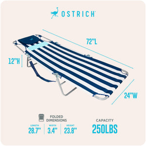 Ostrich The Ladies Comfort Lounger, Foldable Beach Pool Tanning Chair, Stripe
