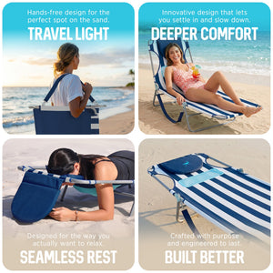 Ostrich The Ladies Comfort Lounger, Foldable Beach Pool Tanning Chair, Stripe