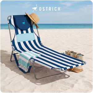 Ostrich The Ladies Comfort Lounger, Foldable Beach Pool Tanning Chair, Stripe