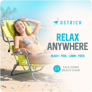 Ostrich The Heavy-Duty Backpacker Portable Reclining Beach Chair, Lime Green