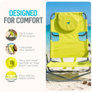 Ostrich The Heavy-Duty Backpacker Portable Reclining Beach Chair, Lime Green