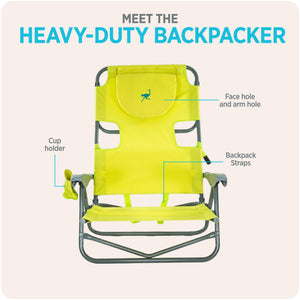 Ostrich The Heavy-Duty Backpacker Portable Reclining Beach Chair, Lime Green
