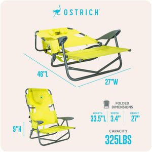 Ostrich The Heavy-Duty Backpacker Portable Reclining Beach Chair, Lime Green