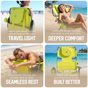 Ostrich The Heavy-Duty Backpacker Portable Reclining Beach Chair, Lime Green