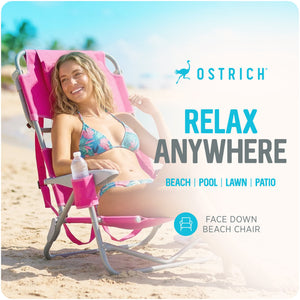Ostrich The Heavy-Duty Backpacker Portable Reclining Beach Camping Chair, Pink