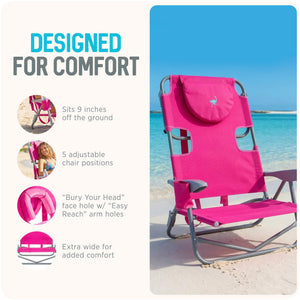 Ostrich The Heavy-Duty Backpacker Portable Reclining Beach Camping Chair, Pink