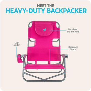 Ostrich The Heavy-Duty Backpacker Portable Reclining Beach Camping Chair, Pink