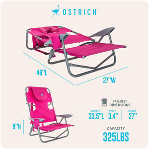 Ostrich The Heavy-Duty Backpacker Portable Reclining Beach Camping Chair, Pink