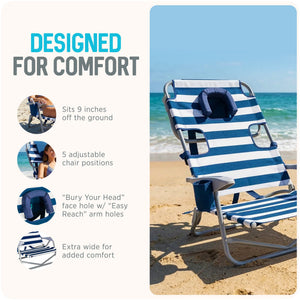 Ostrich The Heavy-Duty Backpacker Portable Reclining Beach Camping Chair, Stripe