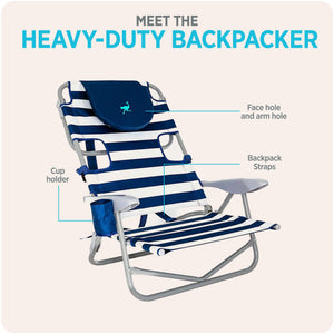 Ostrich The Heavy-Duty Backpacker Portable Reclining Beach Camping Chair, Stripe