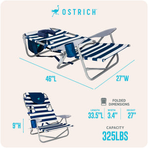 Ostrich The Heavy-Duty Backpacker Portable Reclining Beach Camping Chair, Stripe