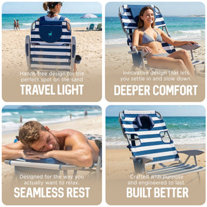 Ostrich The Heavy-Duty Backpacker Portable Reclining Beach Camping Chair, Stripe