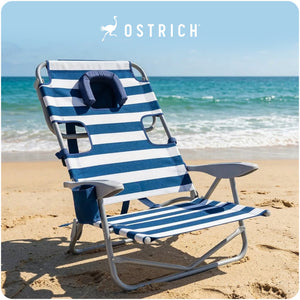 Ostrich The Heavy-Duty Backpacker Portable Reclining Beach Camping Chair, Stripe