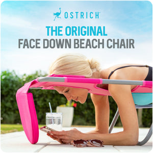 Ostrich The Ladies Comfort Lounger, Foldable Beach Pool Tanning Chair, Pink