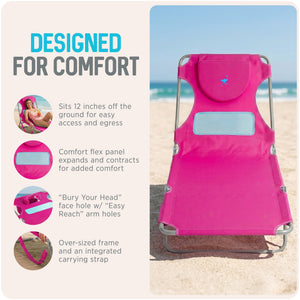 Ostrich The Ladies Comfort Lounger, Foldable Beach Pool Tanning Chair, Pink