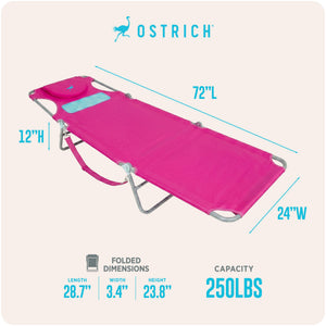 Ostrich The Ladies Comfort Lounger, Foldable Beach Pool Tanning Chair, Pink