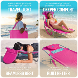 Ostrich The Ladies Comfort Lounger, Foldable Beach Pool Tanning Chair, Pink