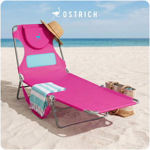 Ostrich The Ladies Comfort Lounger, Foldable Beach Pool Tanning Chair, Pink