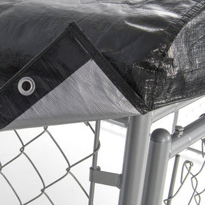 Lucky Dog 10 x 10 Ft Outdoor Steel Chain Link Dog Kennel & Waterproof Roof Cover