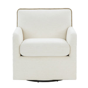 Tolland - Swivel Accent Chair With Antique Brass Nailhead Trim - Cream