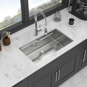 33" Undermount Kitchen Sink Single Bowl Ledge Workstation In 16 Gauge Stainless Steel - White