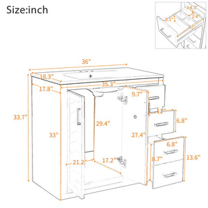 Bathroom Vanity With Sink Combo, Storage Cabinet, Freestanding Set With 3 Drawers & Soft Closing Doors