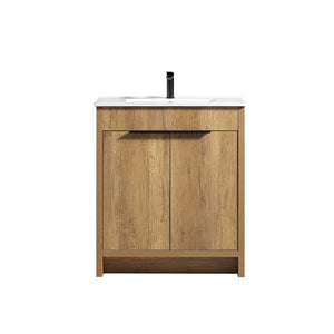 30inch Floor-Standing Bathroom Vanity with 3D Grooved Panel and Integrated Ceramic Sink