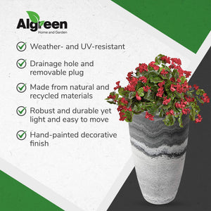 Algreen Acerra 12 x 20 Inch Curved Patio Vase Garden Planter, Marble (2 Pack)