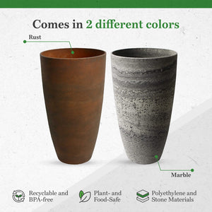 Algreen Acerra 12 x 20 Inch Curved Patio Vase Garden Planter, Marble (2 Pack)