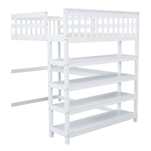 Loft Bed With Storage Shelves And Under Bed Desk