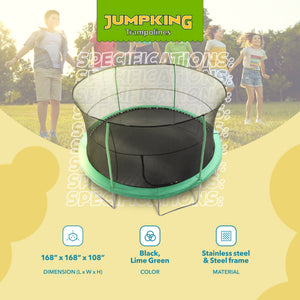JumpKing JK1418C2 14 Foot Padded Enclosed Round Trampoline with G3 Poles, Green - TRAPSKI